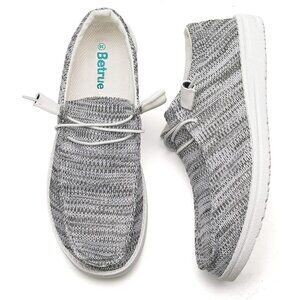 Women's Light Gray Casual Slip On Deck Canvas Loafers Sneakers Boot Shoes